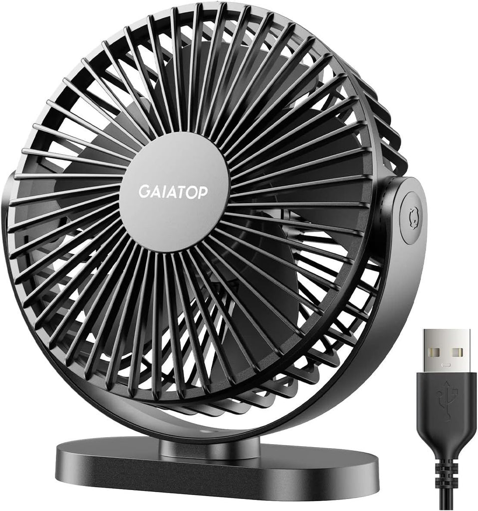 USB Desk Fan, 5.5 Inch Small Quiet Powerful 3 Speeds 90° Rotate, Personal Mini Portable Desktop Table Fans, Cooling for Home Office Car Travel Indoor Outdoor White