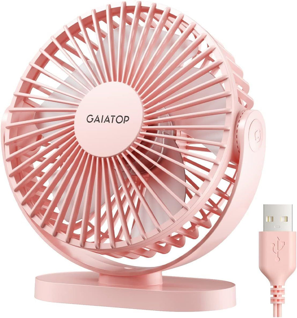USB Desk Fan, 5.5 Inch Small Quiet Powerful 3 Speeds 90° Rotate, Personal Mini Portable Desktop Table Fans, Cooling for Home Office Car Travel Indoor Outdoor White