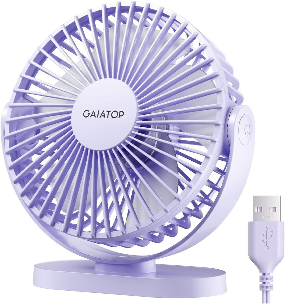 USB Desk Fan, 5.5 Inch Small Quiet Powerful 3 Speeds 90° Rotate, Personal Mini Portable Desktop Table Fans, Cooling for Home Office Car Travel Indoor Outdoor White