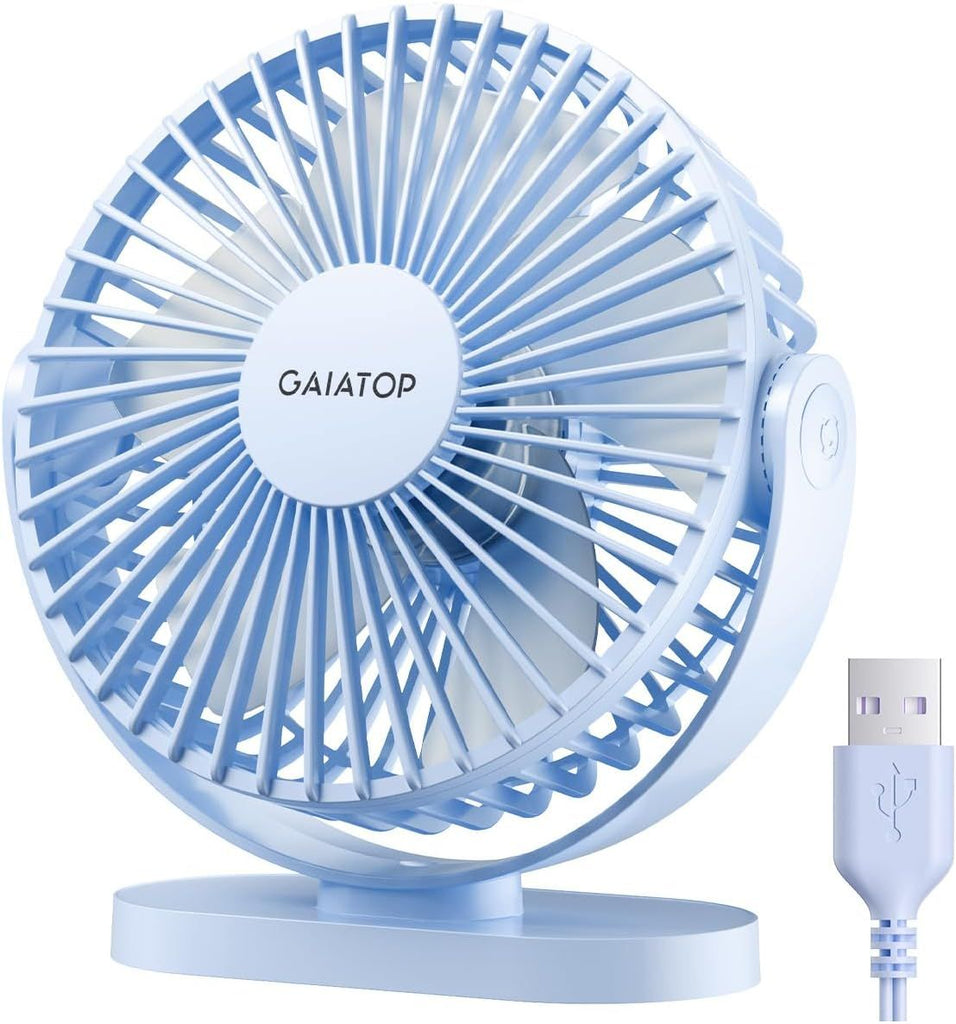 USB Desk Fan, 5.5 Inch Small Quiet Powerful 3 Speeds 90° Rotate, Personal Mini Portable Desktop Table Fans, Cooling for Home Office Car Travel Indoor Outdoor White