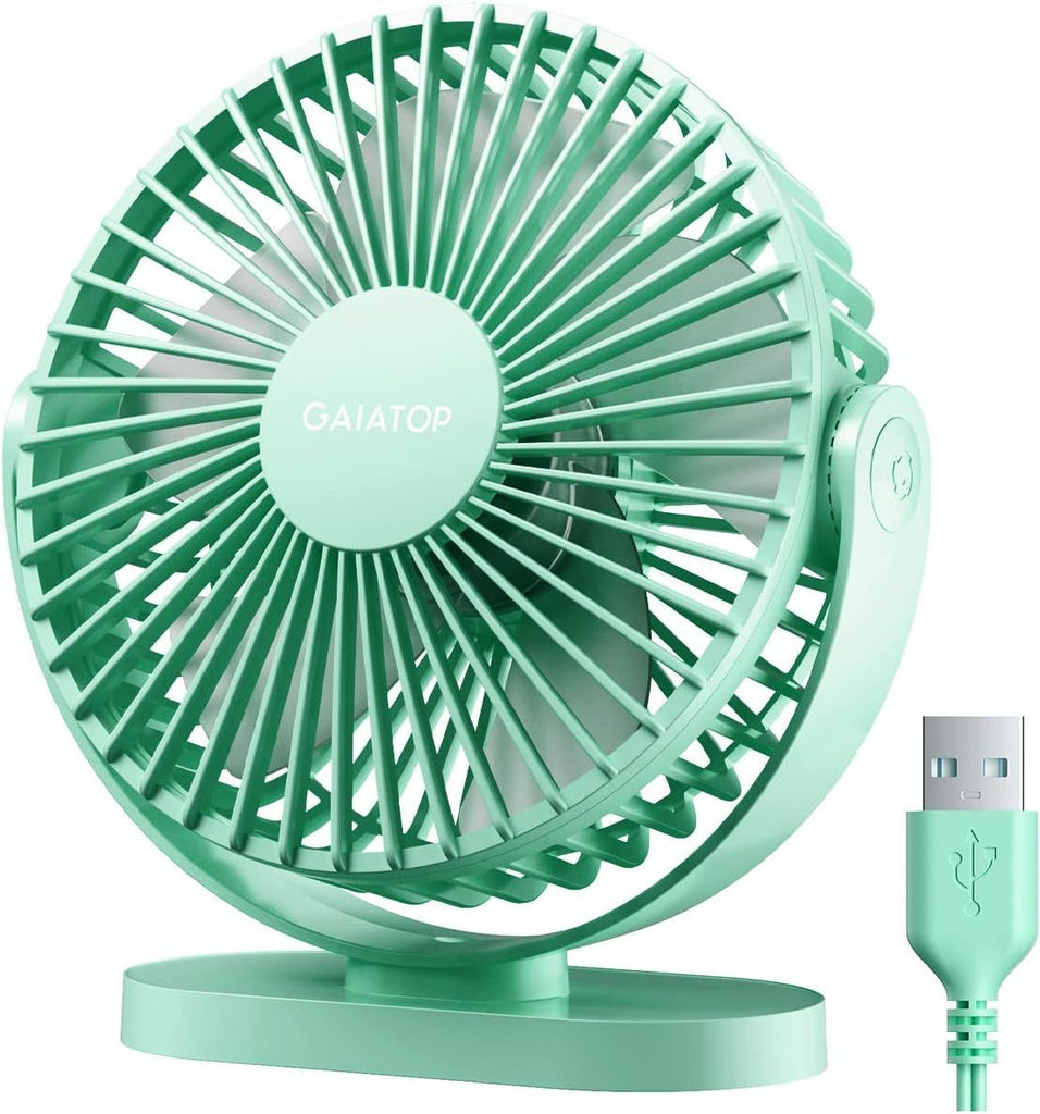 USB Desk Fan, 5.5 Inch Small Quiet Powerful 3 Speeds 90° Rotate, Personal Mini Portable Desktop Table Fans, Cooling for Home Office Car Travel Indoor Outdoor White