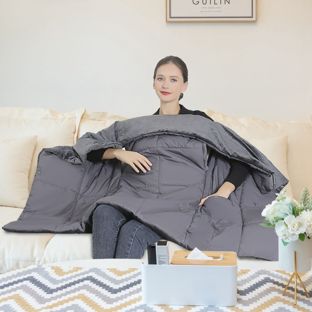 USB Heated Blanket Electric Heated Poncho Shawl Wrap Throw with Zipper Arm Holes Pocket 3 Heating Levels 6 Zones Dual Switch 5V/2A Machine Washable for Home Office Outdoor