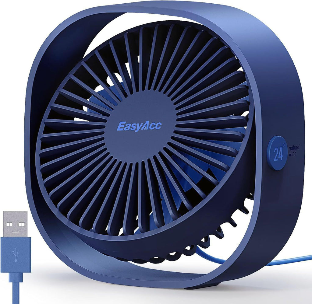USB Small Desk Fan, Fan [360°Rotatable Head &Powerful ] 3 Speeds Portable Personal Table Travel Fan for Sleeping Desk Cruise Ship Dorm Bedroom Office Office (No Battery)