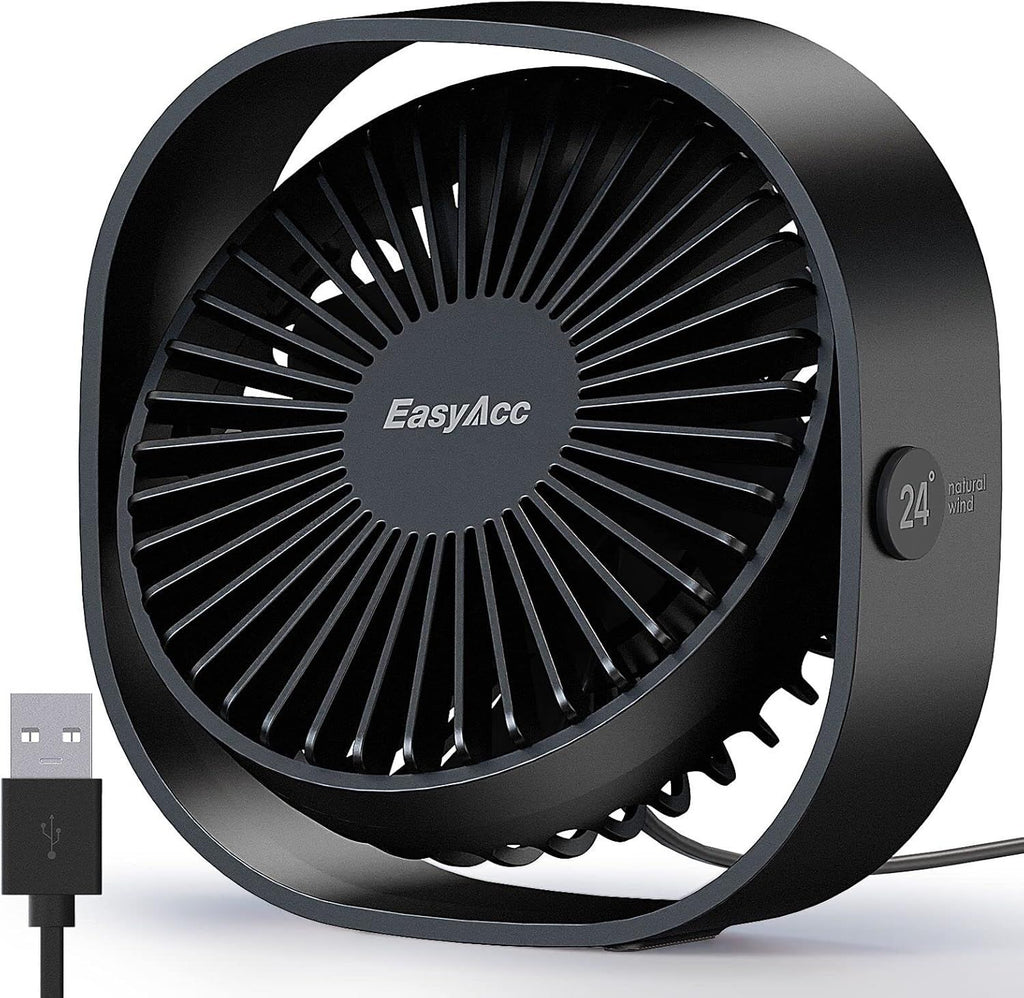 USB Small Desk Fan, Fan [360°Rotatable Head &Powerful ] 3 Speeds Portable Personal Table Travel Fan for Sleeping Desk Cruise Ship Dorm Bedroom Office Office (No Battery)