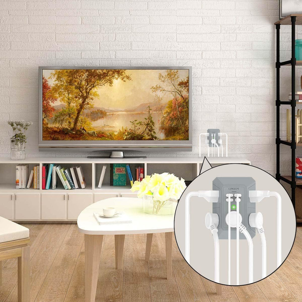 USB Wall Charger, Surge Protector, QINLIANF 5 Outlet Extender with 4 USB Charging Ports(3U1C) 3-Sided 1680J Power Strip Multi Plug Outlets Wall Adapter Spaced for Home Travel Office, Grey