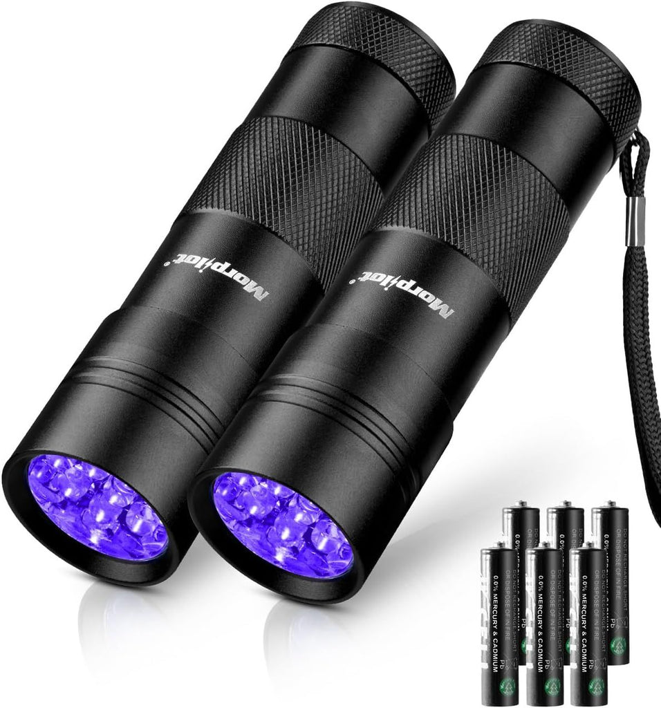 UV Blacklight Flashlights - 12 LED 395nm Ultraviolet UV Flashlight, 2 PCS Blacklight Mini for Pet Urine Detection, UV Light for Stains, Bed Bugs, Resin Curing, Scorpions (Batteries Included)
