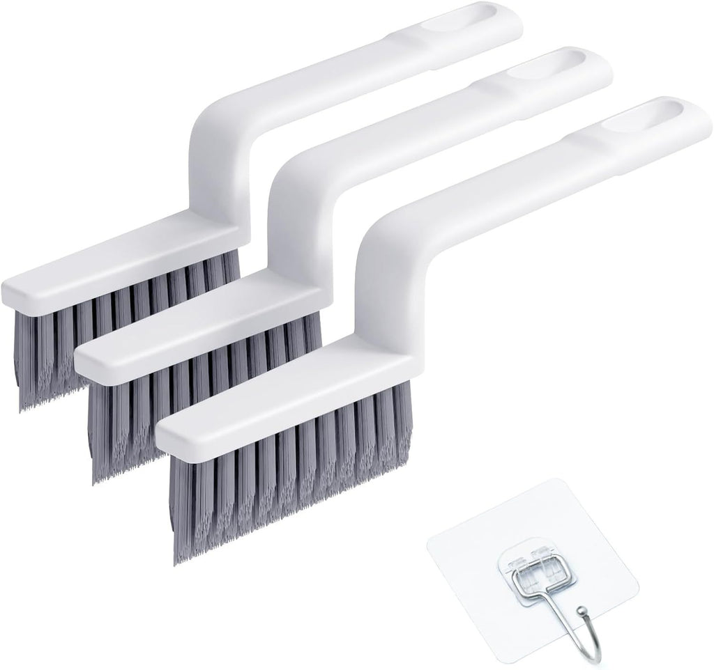 V-Shaped Grout Cleaner Brush, 3 Pcs Grout Brushes for Tile Floor, Handheld Grout Cleaning Brushes Set with 3 Hooks for Shower, Bathroom, Kitchen, Home Use, Stiff Bristle