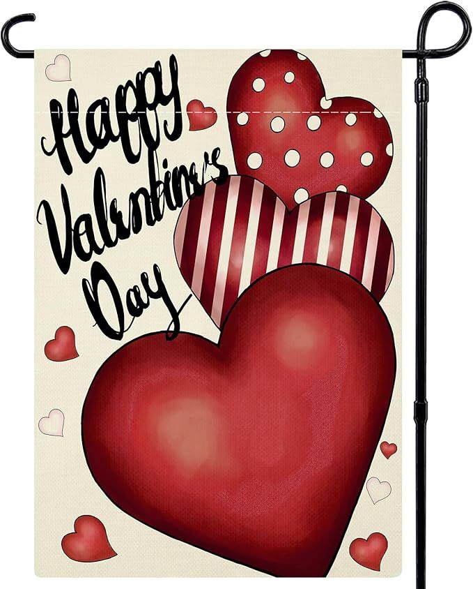 Valentines Day Garden Flag 12x18 Inch Double Sided Love Heart Small Seasonal Valentine's Day Flag Yard Outdoor Flag Decoration