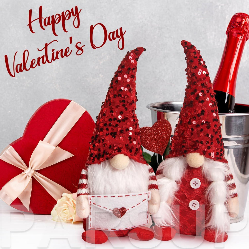Valentine's Day Gnomes Gifts, Cute Box Raffia Inside, 2 Pcs Handmade Plush Swedish Elf Gnome with Heart Balloon Farmhouse Ornament Centerpiece Decorations for Home Table Décor