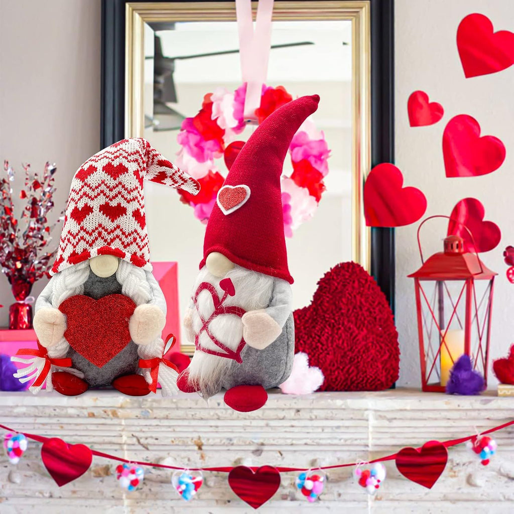 Valentines Day Lighted Gnomes for Home Décor 2PCS Table Red Cupid Gnome Decorations Swedish Plush Elf Scandinavian Tomte Elf Ornaments Sweet Gifts Him Her