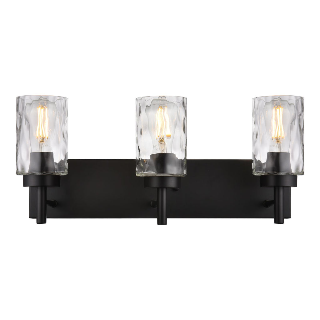 Vanity Light Fixtures 3 Light Modern Wall Sconces Lighting Black Bathroom Lights Wall Mounted with Hammered Glass Shade, Farmhouse Wall Light for Mirror Cabinets, Powder Room, Dressing Table