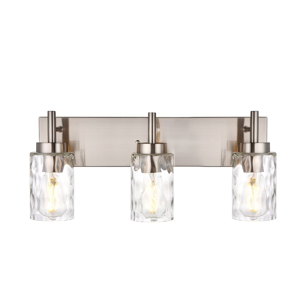 Vanity Light Fixtures 3 Light Modern Wall Sconces Lighting Black Bathroom Lights Wall Mounted with Hammered Glass Shade, Farmhouse Wall Light for Mirror Cabinets, Powder Room, Dressing Table