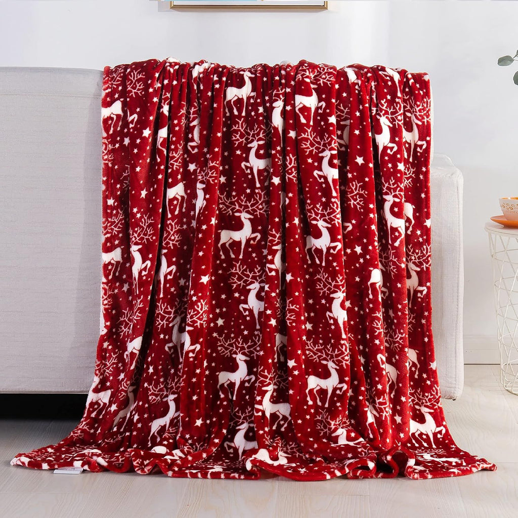 Velvet Touch Ultra Plush Christmas Holiday Printed Fleece Throw/Blanket - 50 inches x 60 inches, (Reindeer Stars)