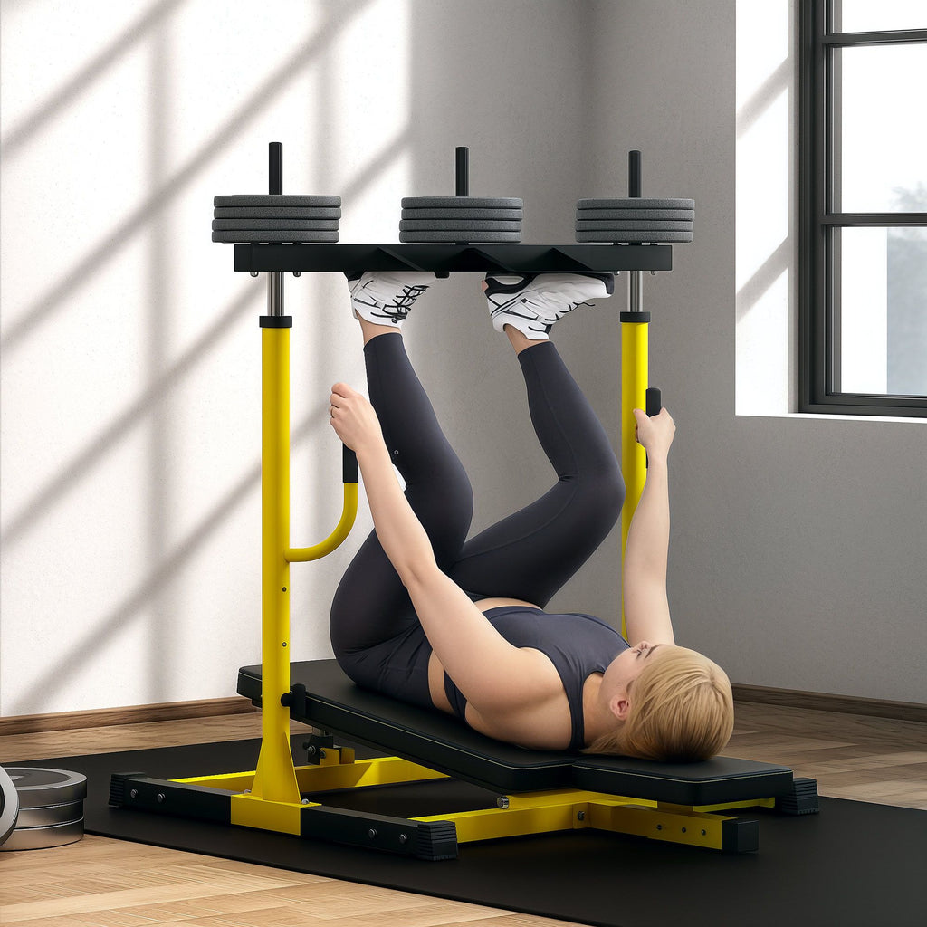 Vertical Leg Press Machine with Adjustable Leg, Back and Head Positions, Olympic Plate Compatible, Yellow