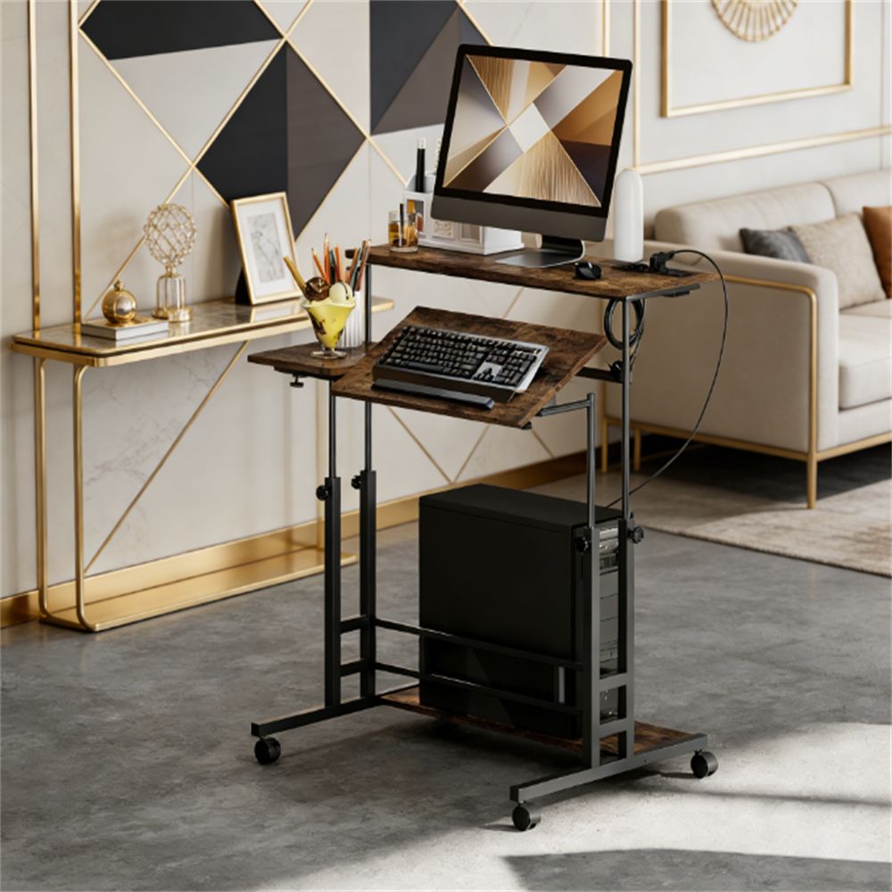 Vertical office desk, home office desk, study desk, brown