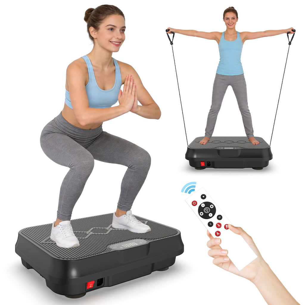 Vibration Plate Exercise Machine, Whole Body Workout Platform with Remote Control, Resistance Bands, Vibration Platform for Home Gym