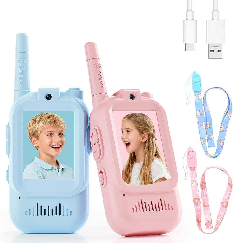 Video Walkie Talkies for Kids – Kids Walkie Talkies 2 Pack with Voice Changer, 1000 Feet Range, Fun Toys for Indoor Play, Camping, Hiking, Travel – Birthday for Boys and Girls Ages 3-10