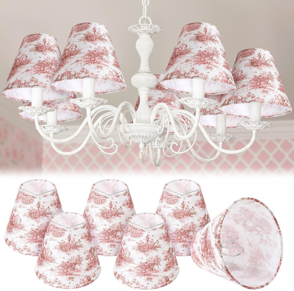 VIHOSE 6 Pcs Chandelier Shades Small Chinoiserie Lamp Shade French Countryside Toile Clip Bulbs