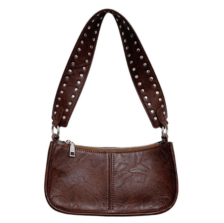 Vintage Distressed Rivet Underarm Bag, American Y2K Baguette Mini Bag, Punk-style Single-shoulder Crescent Bag