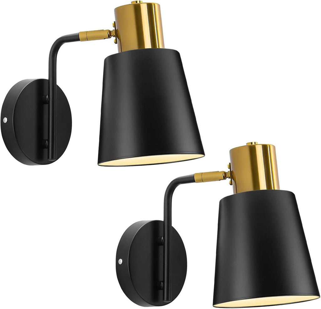 Vintage Wall Sconces, 2 Pack Industrial Wall Light Fixture with E26 Base, Metal Rustic Wall Sconce Lighting, Antique 360 Degree Adjustable Black Wall Lamp for Bedroom Living Room Kitchen Aisle (Black