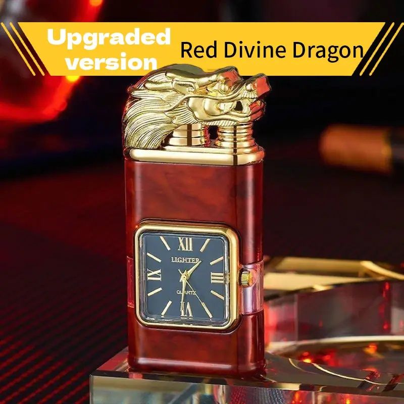 Vintage Watch Style Butane Flashlight LighterWindproof Flameless Jet FlameDual Flame ControlMetal Roman Numerals and Quartz DisplayTransparent BackplateRected-Mount DesignNo Batteries Required,