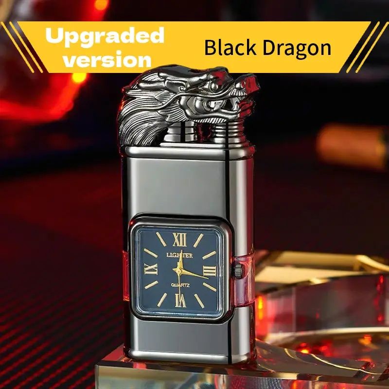 Vintage Watch Style Butane Flashlight LighterWindproof Flameless Jet FlameDual Flame ControlMetal Roman Numerals and Quartz DisplayTransparent BackplateRected-Mount DesignNo Batteries Required,