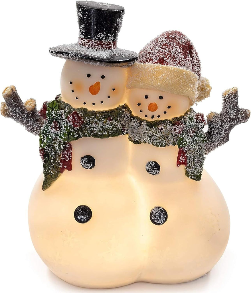 VP Home Christmas Snowman Couple Decor - LED Lighted Figurines, Indoor Glowing Holiday Decorations, Festive Fiber Optic Resin Snowman Light Up