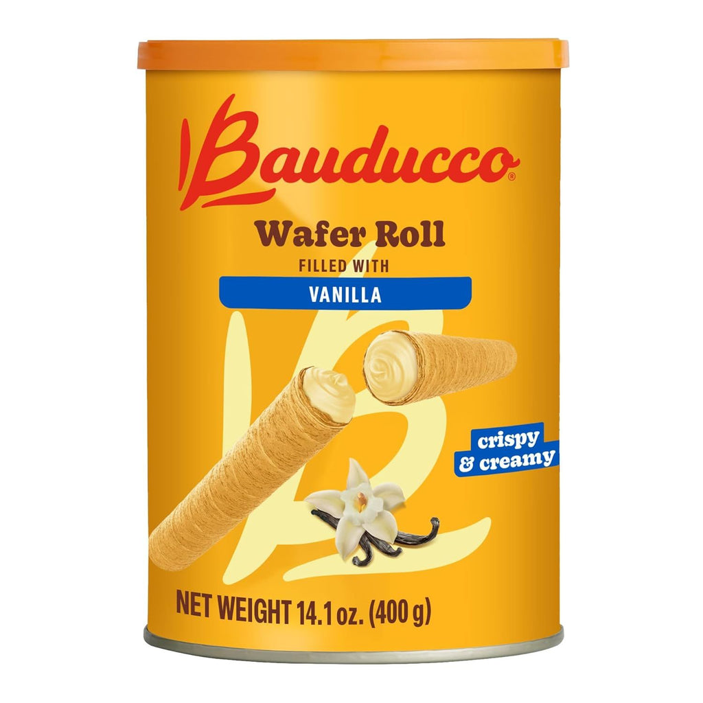 Wafer Rolls, Vanilla, 14.1 oz Pack of 1 Crispy Cream-Filled Cookies Gourmet Rolled Wafer Sticks Premium Dessert Treat  Perfect for Coffee, Parties & Gift Baskets - Family Sharing Snack