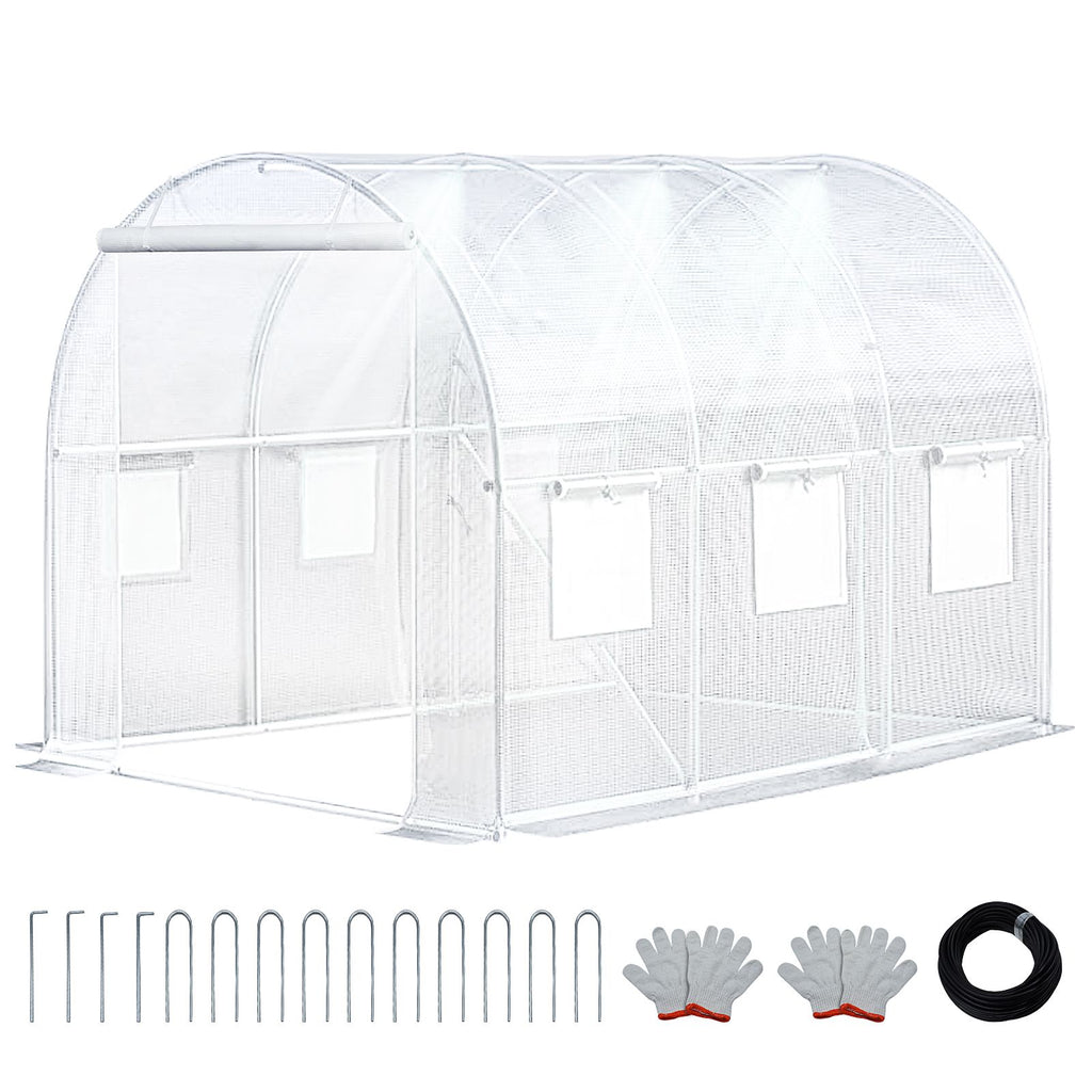 Walk-in Tunnel Greenhouse with Watering System Heavy Duty Portable Green House Protect Gardening Plants 1 Zipper Mesh Door, 8 Roll-up Windows, Thickened galvanised steel