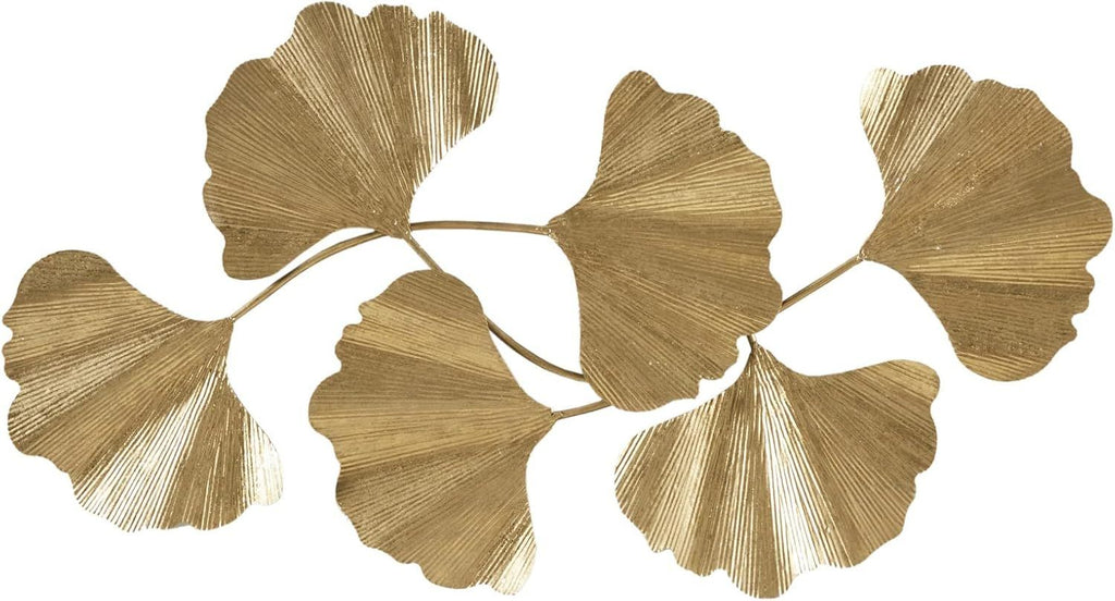 Wall Art Living Room Décor Faye Metal Foil Ginkgo Leaf Large Home Accent Modern Inspired Dining, Bathroom Decoration Ready to Hang Ornament for Bedroom, 43"W x 23.5"H x 1.6"D, Gold