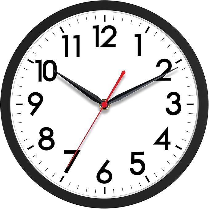 Wall Clock 10 Inch Silent Non-Ticking Modern Clocks Battery Operated - Analog Small Classic for Office, Home, Bathroom, Kitchen, Bedroom, School, Living Room(Black)