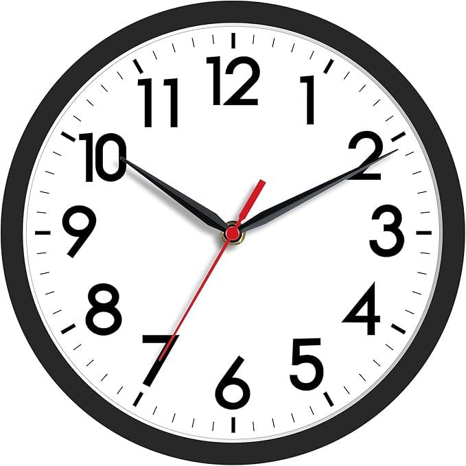 Wall Clock, Modern Small Wall Clocks Battery Operated 8 Inch, Silent Non-Ticking Analog Classic for Office, Home, Bathroom, Kitchen, Bedroom, School(Black)
