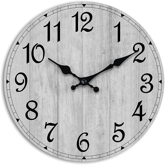 Wall Clock, Rustic Wall Clocks Battery Operated Silent Non Ticking, Country Round Wooden Clocks Farmhous Wall Decorative for Kitchen, Bathroom, Living Room