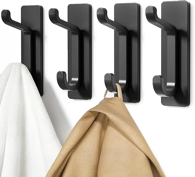 Wall Hooks for Coat and Towel   Adhesive Door Hanger Stick on 4 Pack