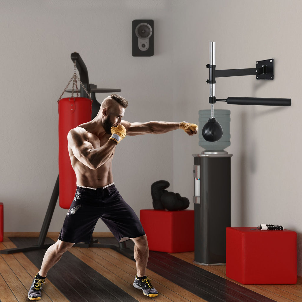 Wall Mount Reflex Boxing Trainer with 360° Rotating Rapid Boxing Bar Punching Ball Black Home Gym Equipment