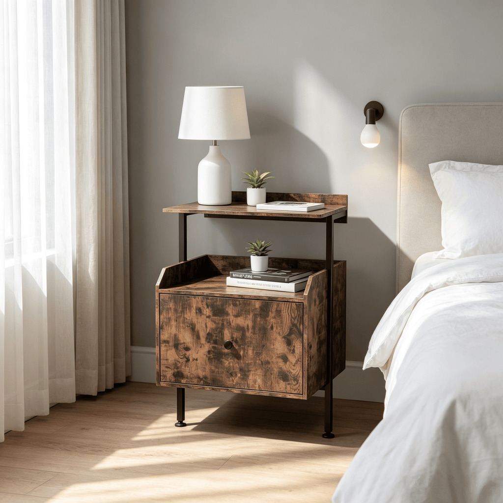 Wall-Mounted Nightstand with LED Lights And Charging Station for Bedroom Modern Minimalist Bedside Table