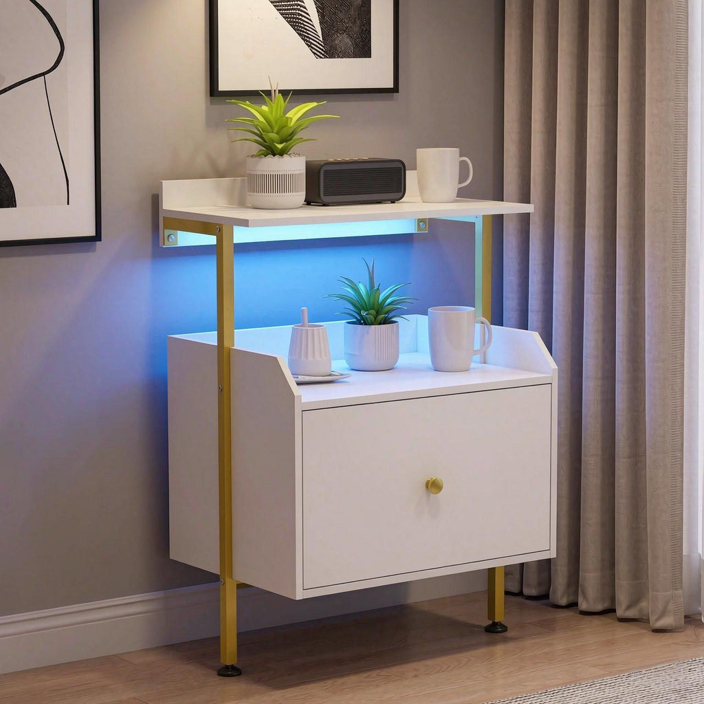 Wall-Mounted Nightstand with LED Lights And Charging Station for Bedroom Modern Minimalist Bedside Table