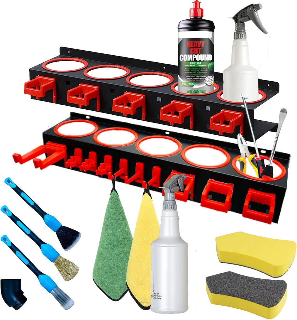 Wall-mounted Spray Bottle Holder,2 Pack Spray Bottle Storage Rack,Garage Bottle Organizer for Car Cleaning Detailing Tools,Abrasive Material Hanging Rail Car Beauty Shop Accessory