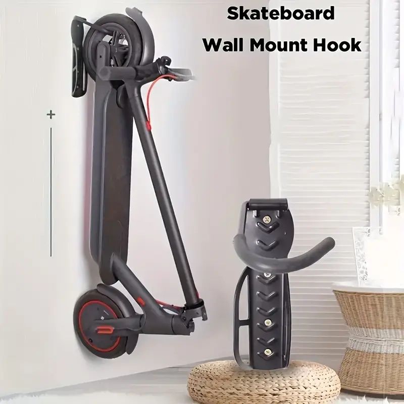 Wall-Mounted Storage Hook for Bikes and Scooters, Movable Garage Rack with 50 lbs Capacity, Suitable for Mi Electric Scooter M365/PRO and Balance Scooter Nine ES1 ES2 - Black Metal