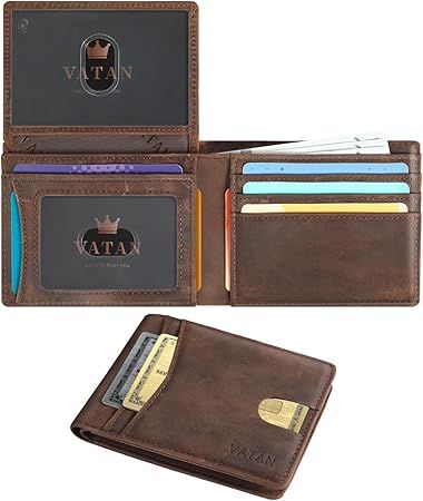 Wallet for Men, Mens Minimalist Wallet Credit Card Holder, Slim Leather Rfid 2 ID Window Large Capacity With Gift Box (CH Coffee)