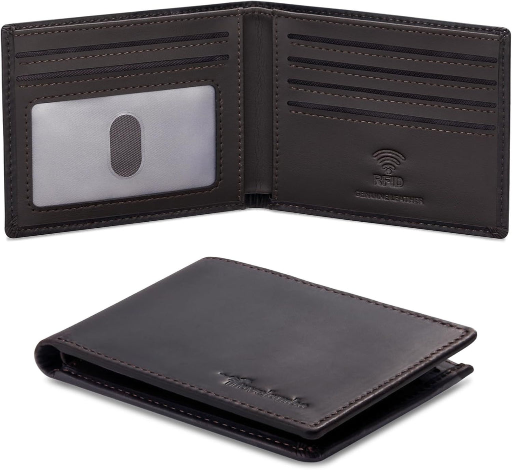 Wallet for Men Real Leather Mens Bifold Wallet RFID Blocking - Thin & Stylish with ID Window in Gift Box (Crazy Horse, Coffee)