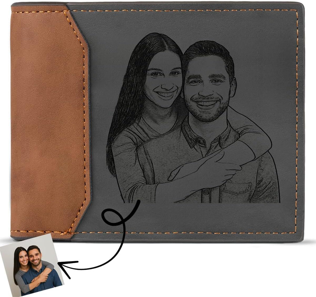 Wallets for Men Engraved Leather Photo, Custom Wallet with Picture, Personalized Gifts for Him, Son, Dad Gifts Trifold Wallet, Fathers Day Gift