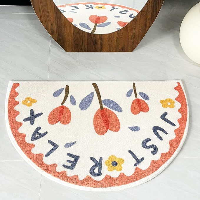 Washable Cute Bath mat for Bathroom,31x20 Half Circle Non-Slip Small Bath Rugs, Absorbent Quick Dry Bath mats, Plush Carpet for Bathtub, Boho Farmhouse Decor