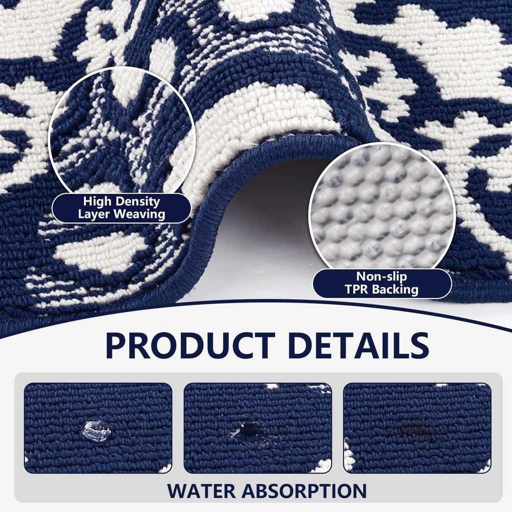 Washable Kitchen Rug Sets of 3, Non Slip Kitchen Mats High-Low Textured Kitchen Runner Rugs Stain Resistant Absorbent Floor Carpet for Hallway, Laundry, Sink (Navy Blue, 2x3+2x4+2x5ft)