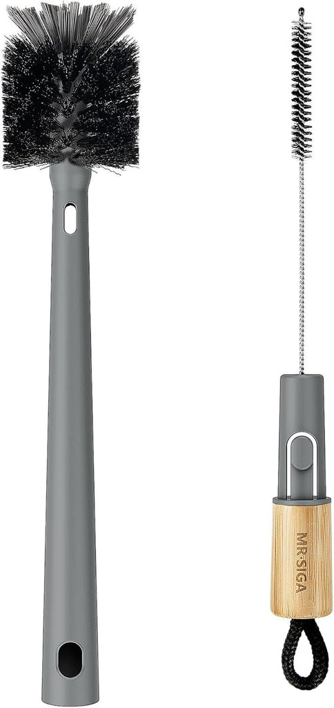 Water Bottle Brush and Straw Cleaner Brush, Long Handle Bottle Cleaner Brush, 2 in 1 Bottle Cleaning Brush for Sports Bottles, Baby Bottles, Mugs, StrawsF