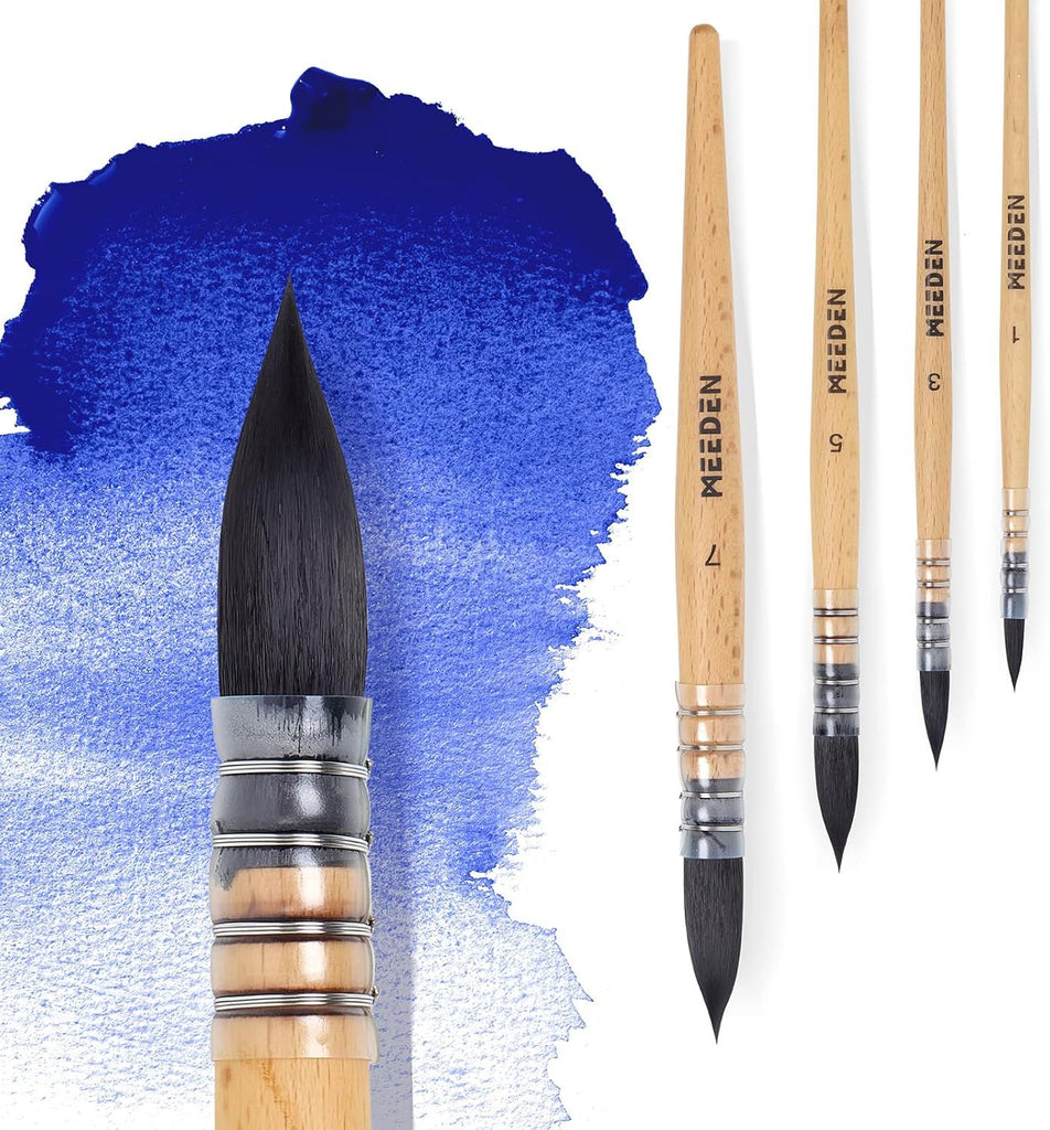 Watercolor Brushes Professional - 4 Pack Synthetic Squirrel Hair Artist Paint Brushes Set with Beech Wood Handle Great for Artists Hobbyists