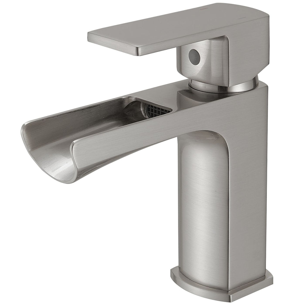 Waterfall Single Handle Single Hole Low-Arc Modern Bathroom Faucet Bathroom Drip-Free Vanity Sink Faucet in Matte Black