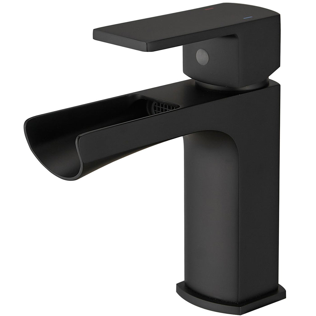 Waterfall Single Handle Single Hole Low-Arc Modern Bathroom Faucet Bathroom Drip-Free Vanity Sink Faucet in Matte Black