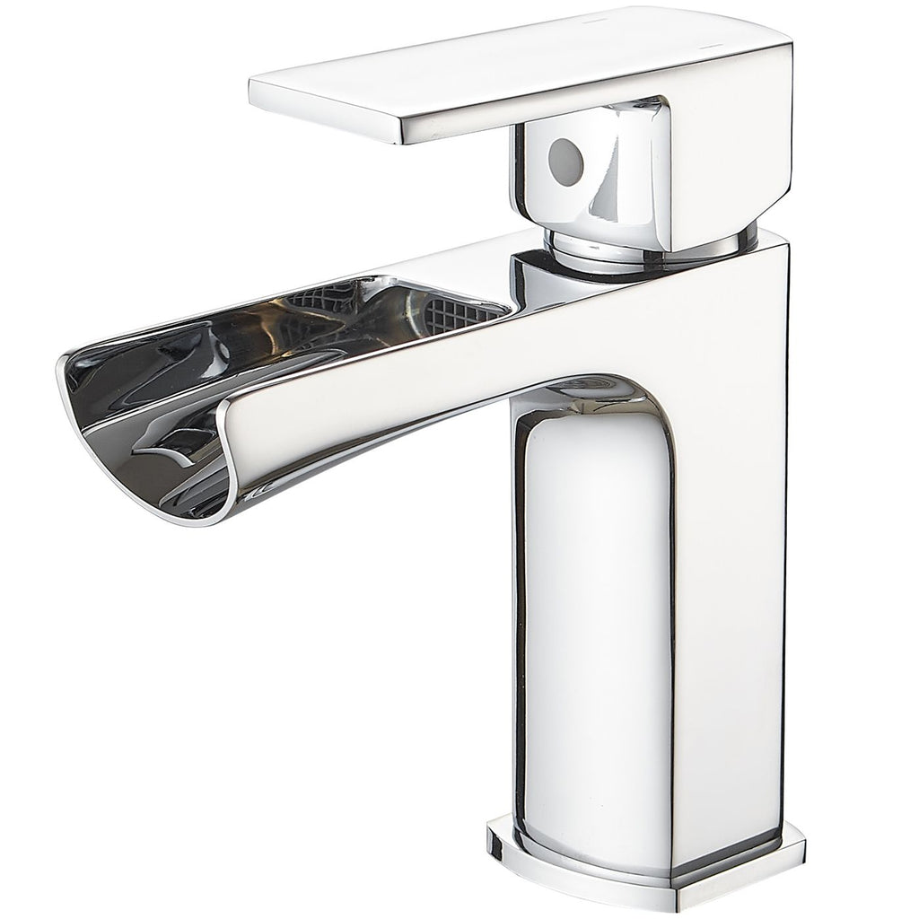 Waterfall Single Handle Single Hole Low-Arc Modern Bathroom Faucet Bathroom Drip-Free Vanity Sink Faucet in Matte Black