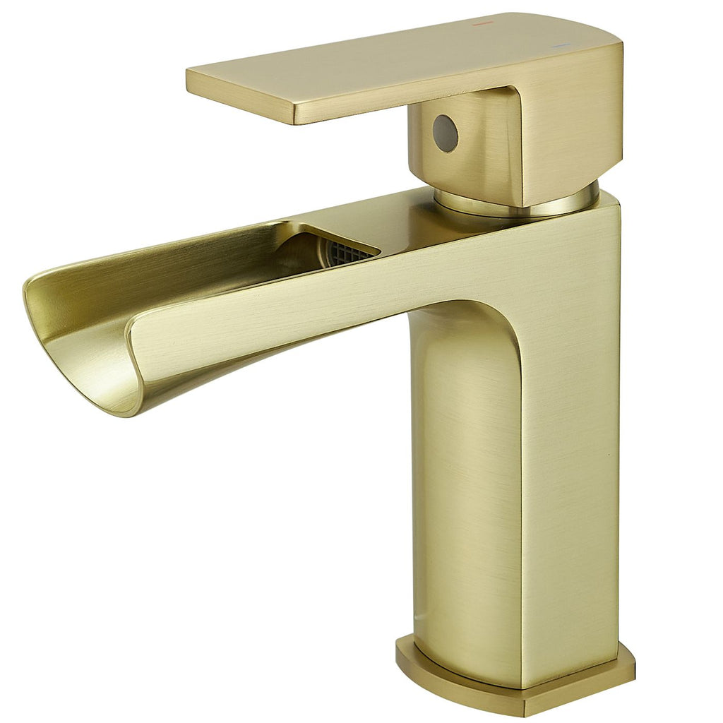 Waterfall Single Handle Single Hole Low-Arc Modern Bathroom Faucet Bathroom Drip-Free Vanity Sink Faucet in Matte Black